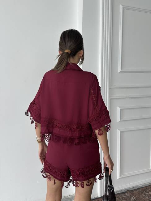 PRİMROSE Gömlek - Şort Takım 2224 - Bordo - 2