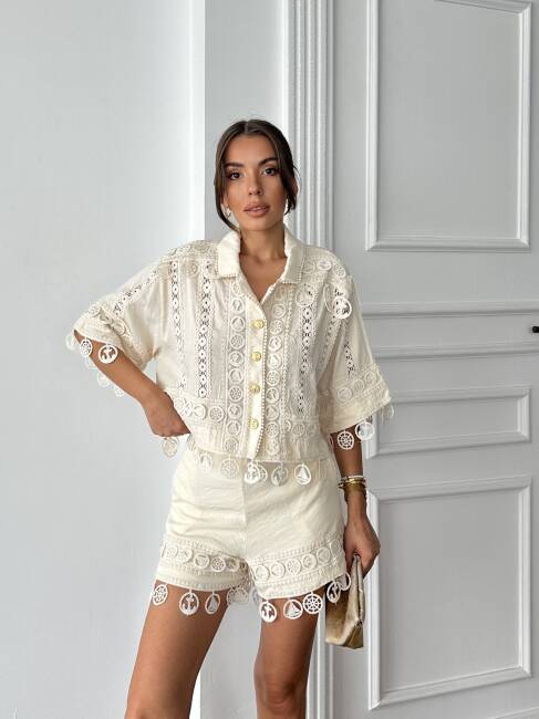 PRİMROSE Gömlek - Şort Takım 2224 - Ekru - 2