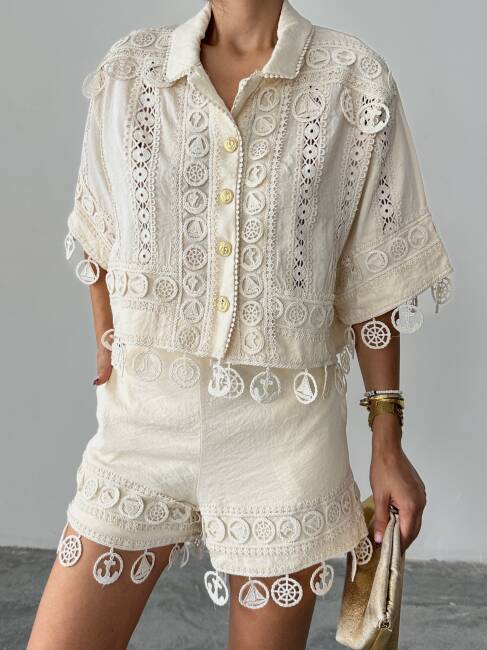 PRİMROSE Gömlek - Şort Takım 2224 - Ekru - 3