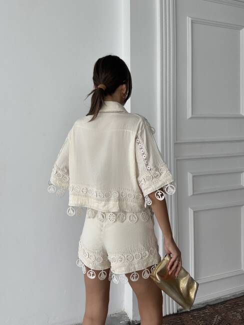 PRİMROSE Gömlek - Şort Takım 2224 - Ekru - 4