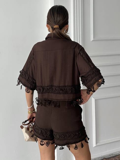 PRİMROSE Gömlek - Şort Takım 2224 - Kahverengi - 2