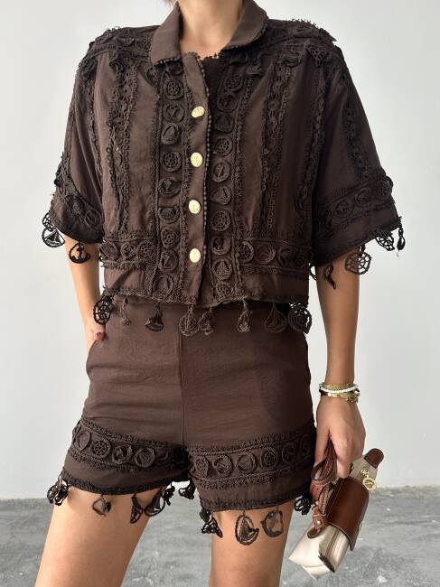 PRİMROSE Gömlek - Şort Takım 2224 - Kahverengi - 4