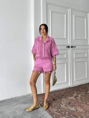 PRİMROSE Gömlek - Şort Takım 2224 - Pembe - MAXMOOR