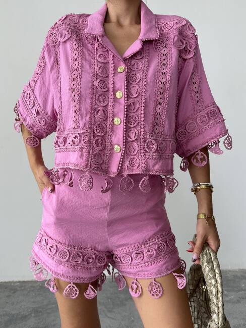 PRİMROSE Gömlek - Şort Takım 2224 - Pembe - 4