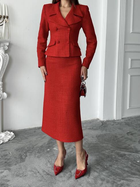 PRİMULA Ceket Etek Takım 2264 - Kırmızı - 4