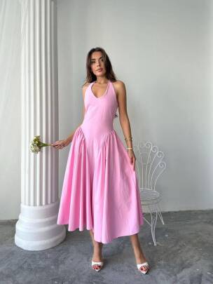 SEMYA Midi Elbise 1200 - Pembe - MAXMOOR