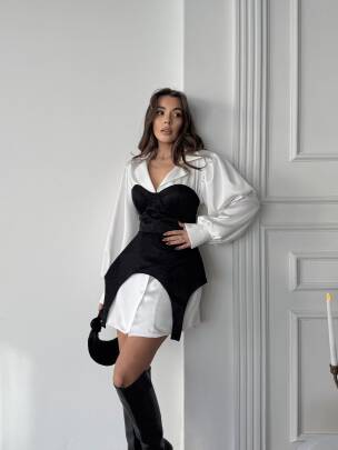 SİENNA Gömlek - Elbise Takım 2294 - Siyah - MAXMOOR