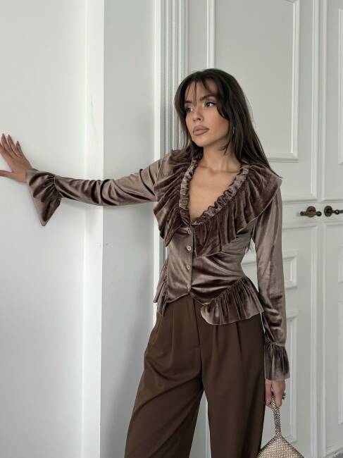 SORSEL Kadife Bluz 7280 - Acı Kahve - 3