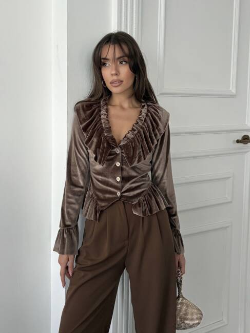 SORSEL Kadife Bluz 7280 - Acı Kahve - 4