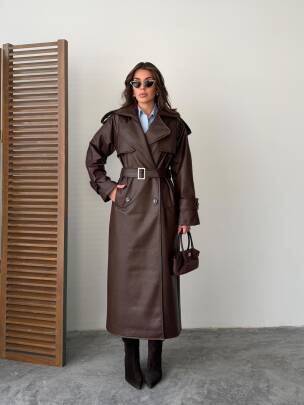 SUGARO Desenli Deri Kaban 5285 - Acı Kahve - MAXMOOR