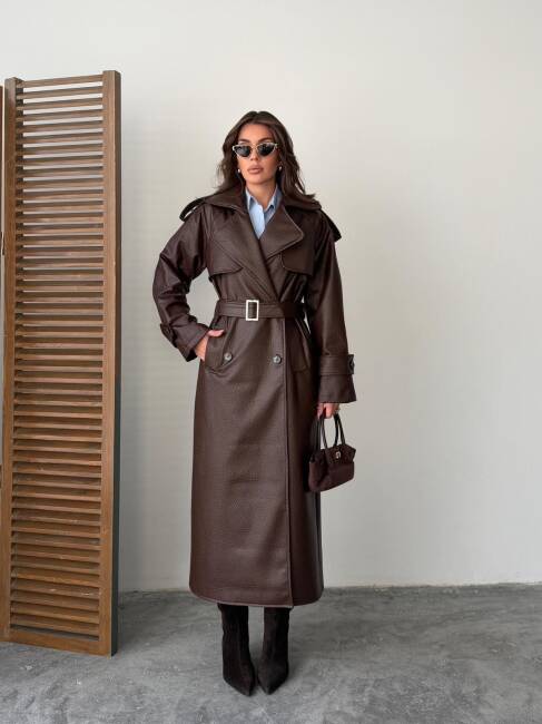 SUGARO Desenli Deri Kaban 5285 - Acı Kahve - 1