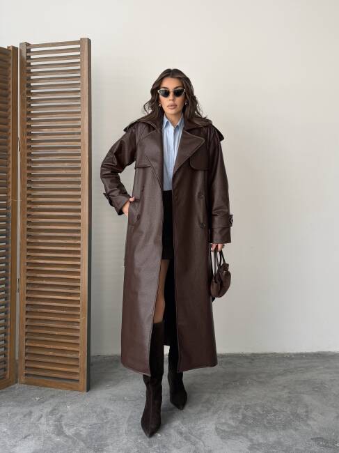 SUGARO Desenli Deri Kaban 5285 - Acı Kahve - 2