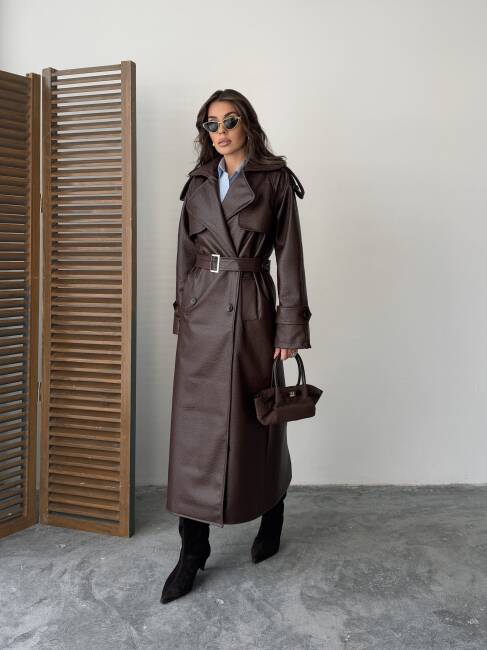 SUGARO Desenli Deri Kaban 5285 - Acı Kahve - 4