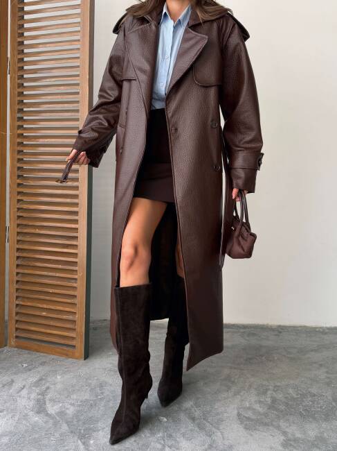 SUGARO Desenli Deri Kaban 5285 - Acı Kahve - 7