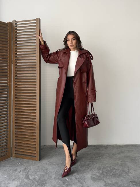 SUGARO Desenli Deri Kaban 5285 - Bordo - 2