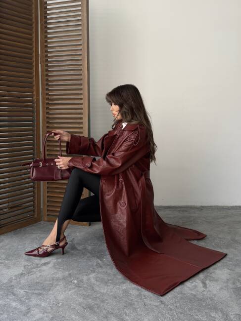 SUGARO Desenli Deri Kaban 5285 - Bordo - 4