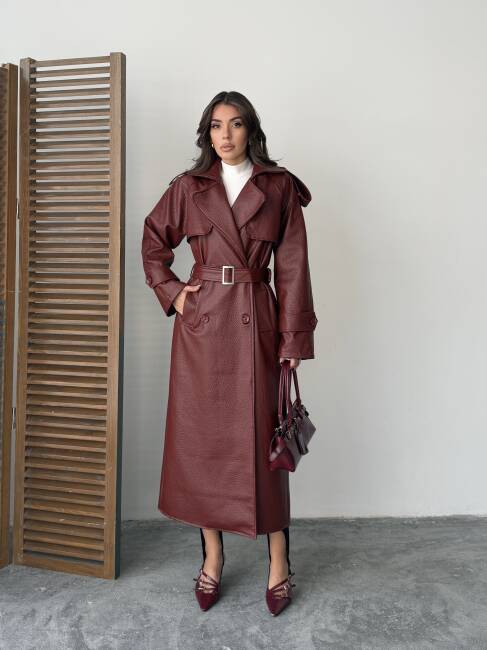 SUGARO Desenli Deri Kaban 5285 - Bordo - 5