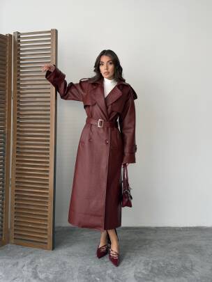 SUGARO Desenli Deri Kaban 5285 - Bordo - MAXMOOR