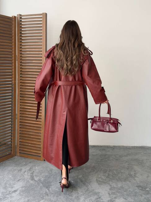 SUGARO Desenli Deri Kaban 5285 - Bordo - 6