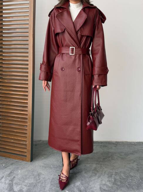 SUGARO Desenli Deri Kaban 5285 - Bordo - 7