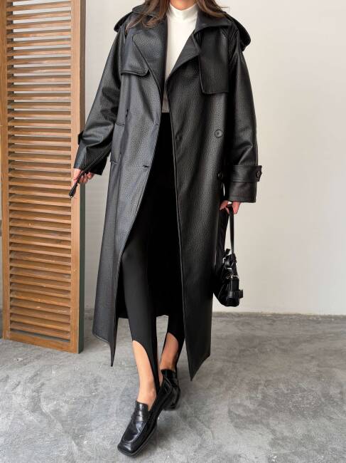 SUGARO Desenli Deri Kaban 5285 - Siyah - 7