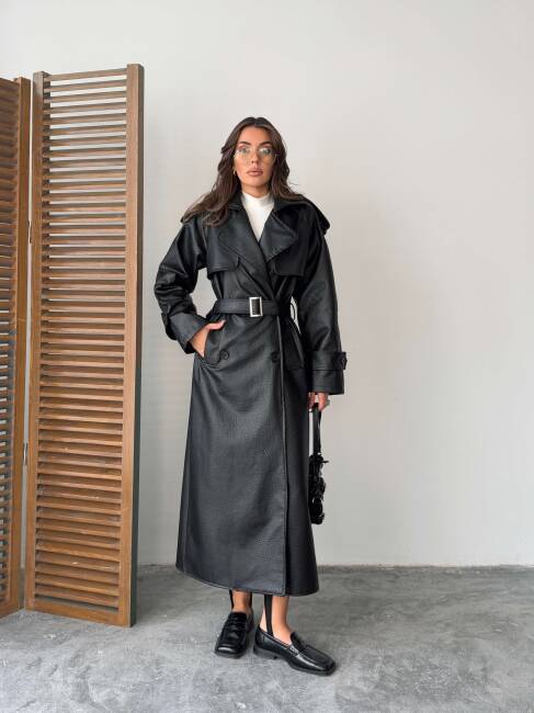 SUGARO Desenli Deri Kaban 5285 - Siyah - 8