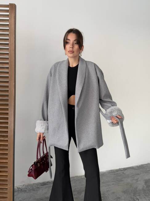 TARO Kol Detay Ceket 5284 - Gri - 1