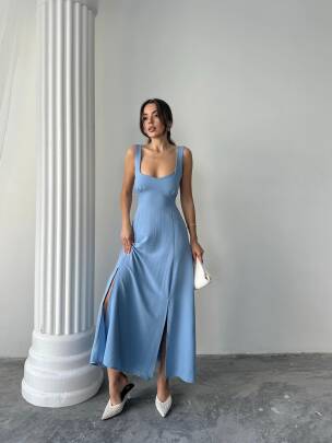 TULİP Midi Elbise - Mavi - MAXMOOR