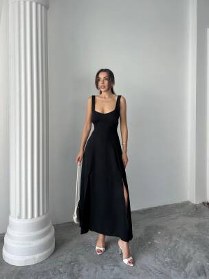 TULİP Midi Elbise - Siyah - MAXMOOR