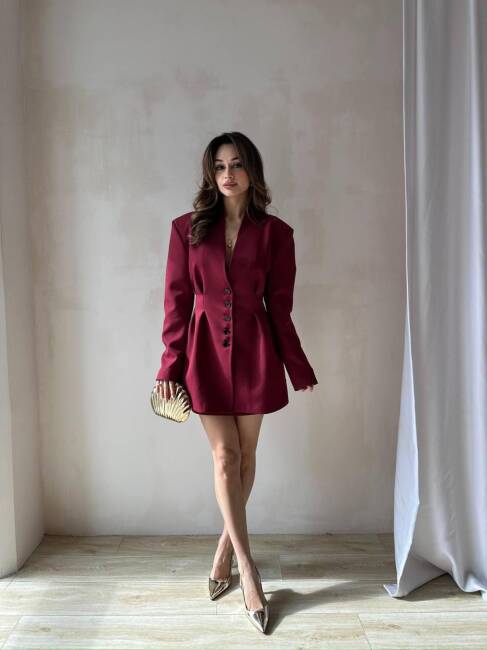 VALEU KARPUZ KOL BEL OTURTMALI CEKET ETEK BORDO 2079 TAKIM - 2