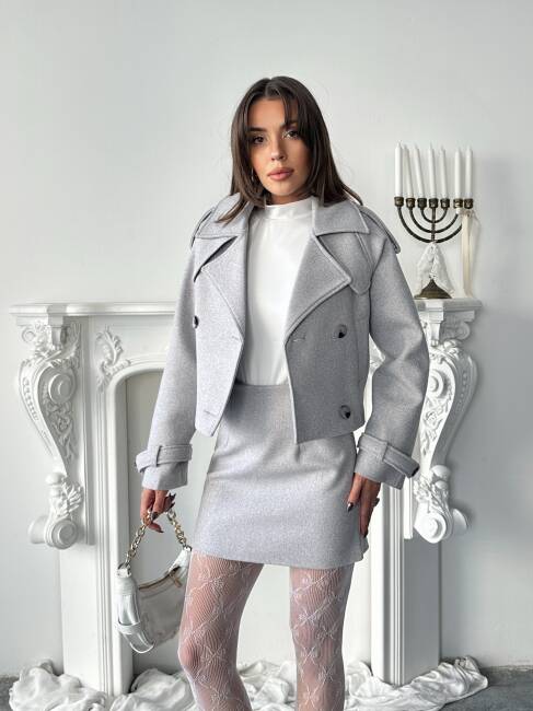 VASİNİ Ceket Etek Takım 2251 - Gri - 3