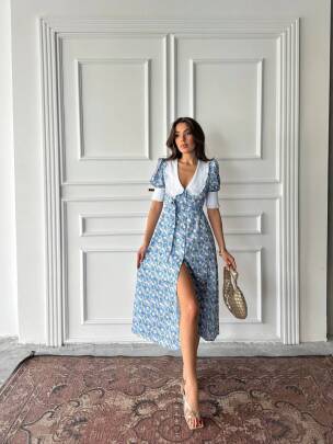 VİCENTE Midi Elbise 2940 - Mavi - MAXMOOR