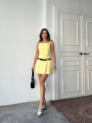 VİOLET Mini Kısa Elbise 3053 - Sarı - MAXMOOR