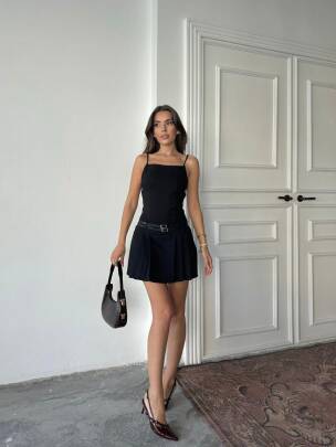 VİOLET Mini Kısa Elbise 3053 - Siyah - MAXMOOR