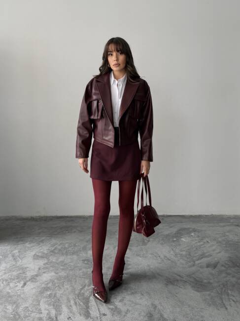 OWEN Deri Ceket 3093 - Bordo - 5