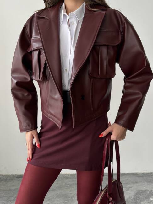 OWEN Deri Ceket 3093 - Bordo - 7