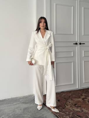 ZOEY Ceket Pantolon Takım 3092 - Beyaz - MAXMOOR